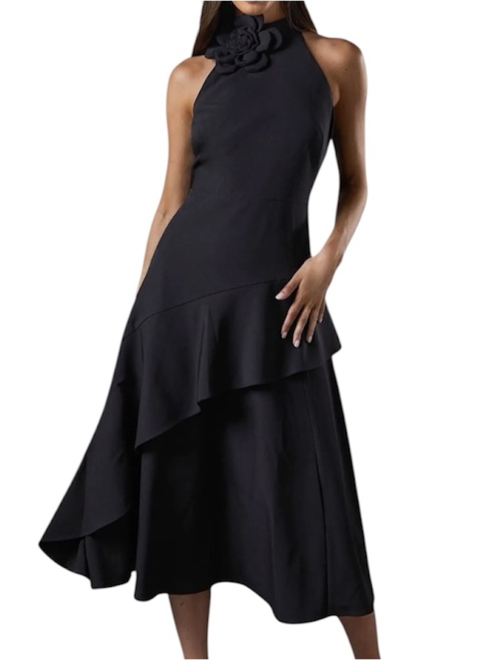 Coast High Neck Corsage Detail Midi Dress